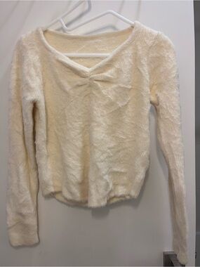 Cozy Cream Fuzzy V-Neck Sweater